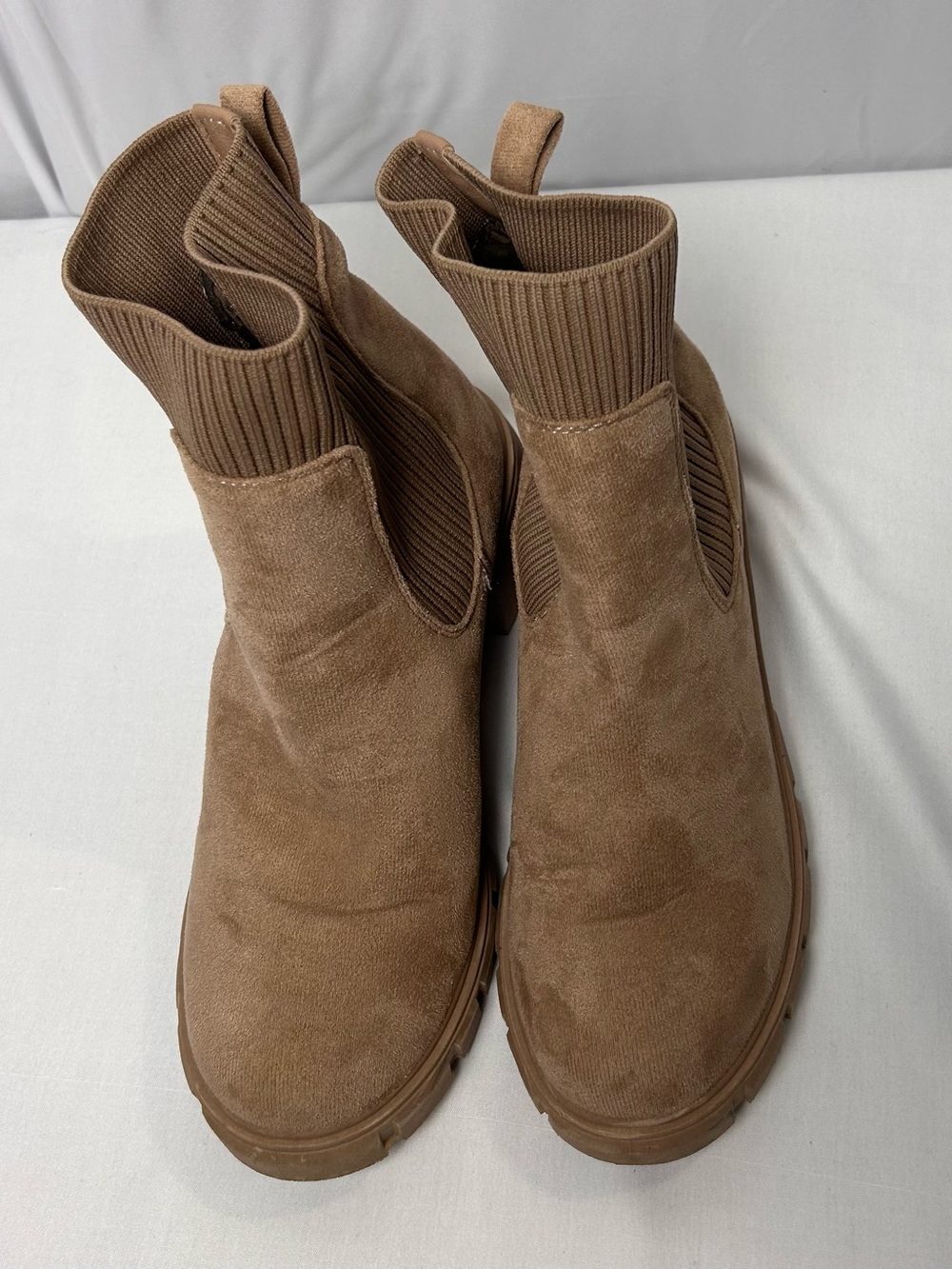 Women's Suede Rib-Knit Ankle Booties in Brown